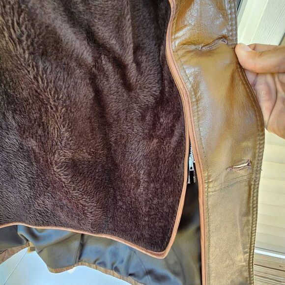 Vintage Reed Sportswear Leather Car Coat Men’s 42 Brown Button Overcoat Jacket - Picture 14 of 15